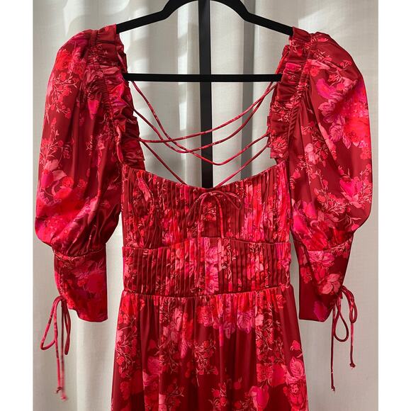 For Love & Lemons Alia Mini Dress Red Size Small NWT Lace Up Back Flirty Sassy - Picture 3 of 12